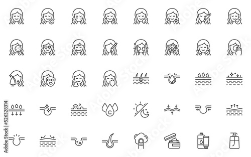 set of skin care line icons, skin, beauty