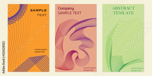 Collection of cover templates with graphic figures and lines and shapes. Set of fluid style brochures