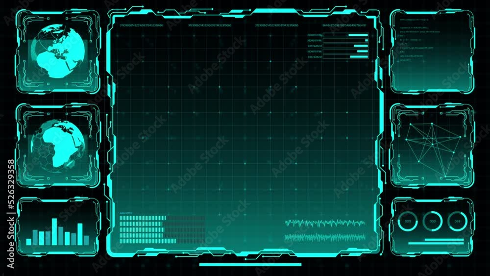 Digital HUD futuristic background motion graphic element cyber generated. Future technology interface data sci-fi display screen. Artificial intelligent analytic simulation, loop able video background