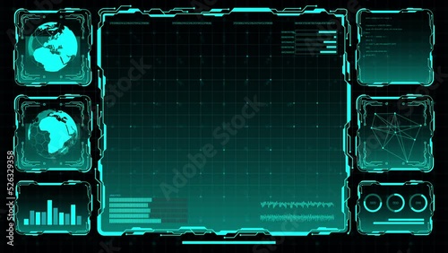 Digital HUD futuristic background motion graphic element cyber generated. Future technology interface data sci-fi display screen. Artificial intelligent analytic simulation, loop able video background