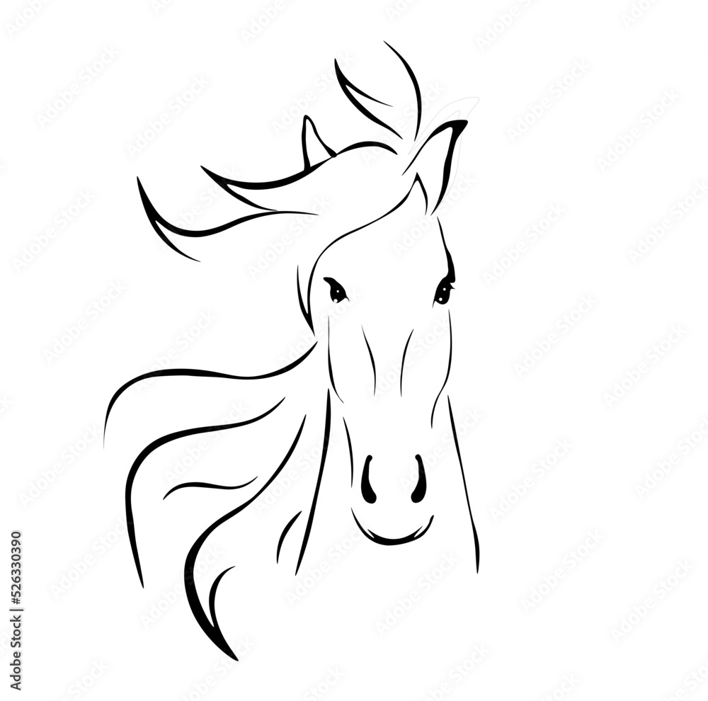 Cheval vecteur : illustration tête cheval vectoriel. Cette illustration vectorisée présente la tête d'un cheval ou d'une jument stylisé. 