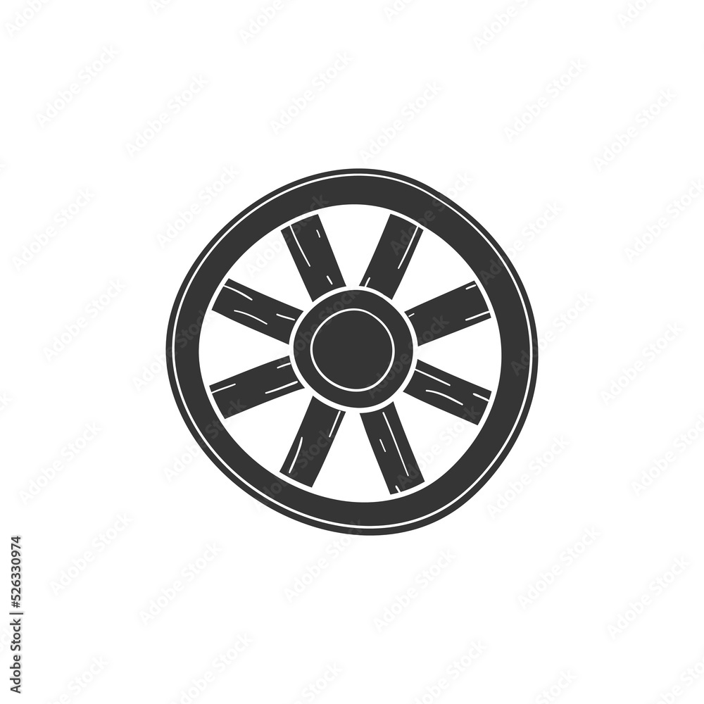 Wheel Icon Silhouette Illustration. Wood Vector Graphic Pictogram Symbol Clip Art. Doodle Sketch Black Sign.