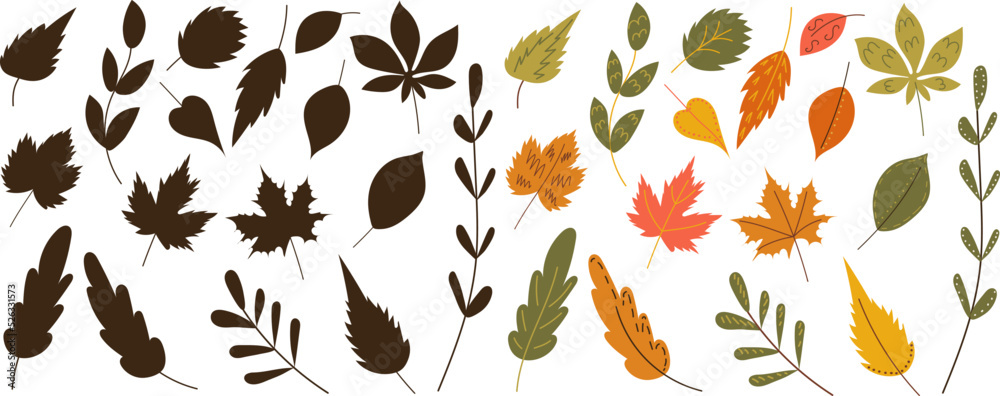 set of autumn leaves in doodle style, vector set of autumn leaves in doodle style, vector