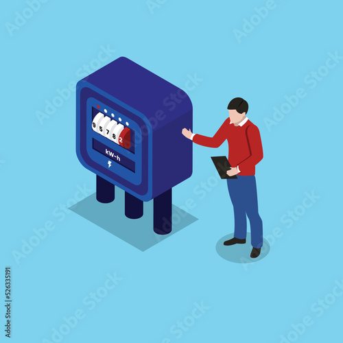 invoice and electricity meter isometric 3d vector illustration concept for banner, website, illustration, landing page, flyer, etc.