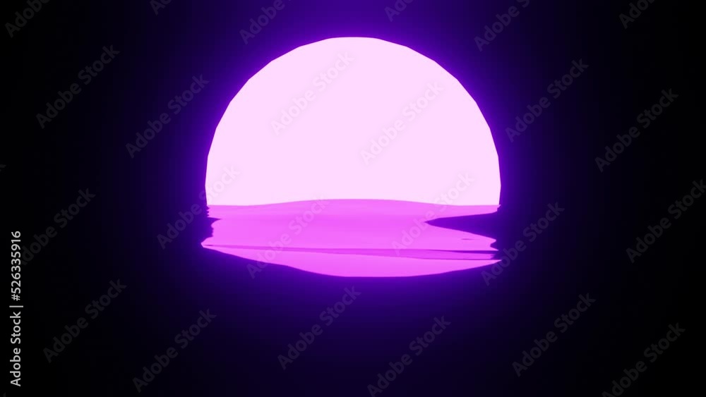 Bright Purple Sunset or Moon reflection in water or the ocean on black background. Seamless looping. 4K UHD. 3d rendering.