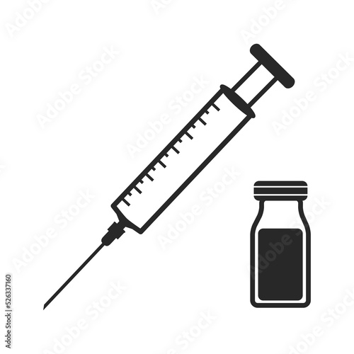 Virus pandemic injection virus cartoon illustration, vaccine medicine, syringe, treatment disease, vaccine icon line flat vector illustration