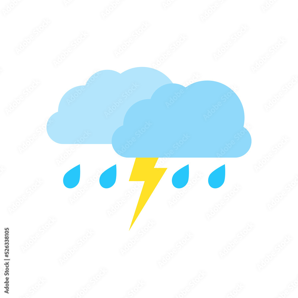 Rainy icons, sky filled with cartoon clouds and lightning. Rainy icons, sky filled with cartoon clouds and lightning.
