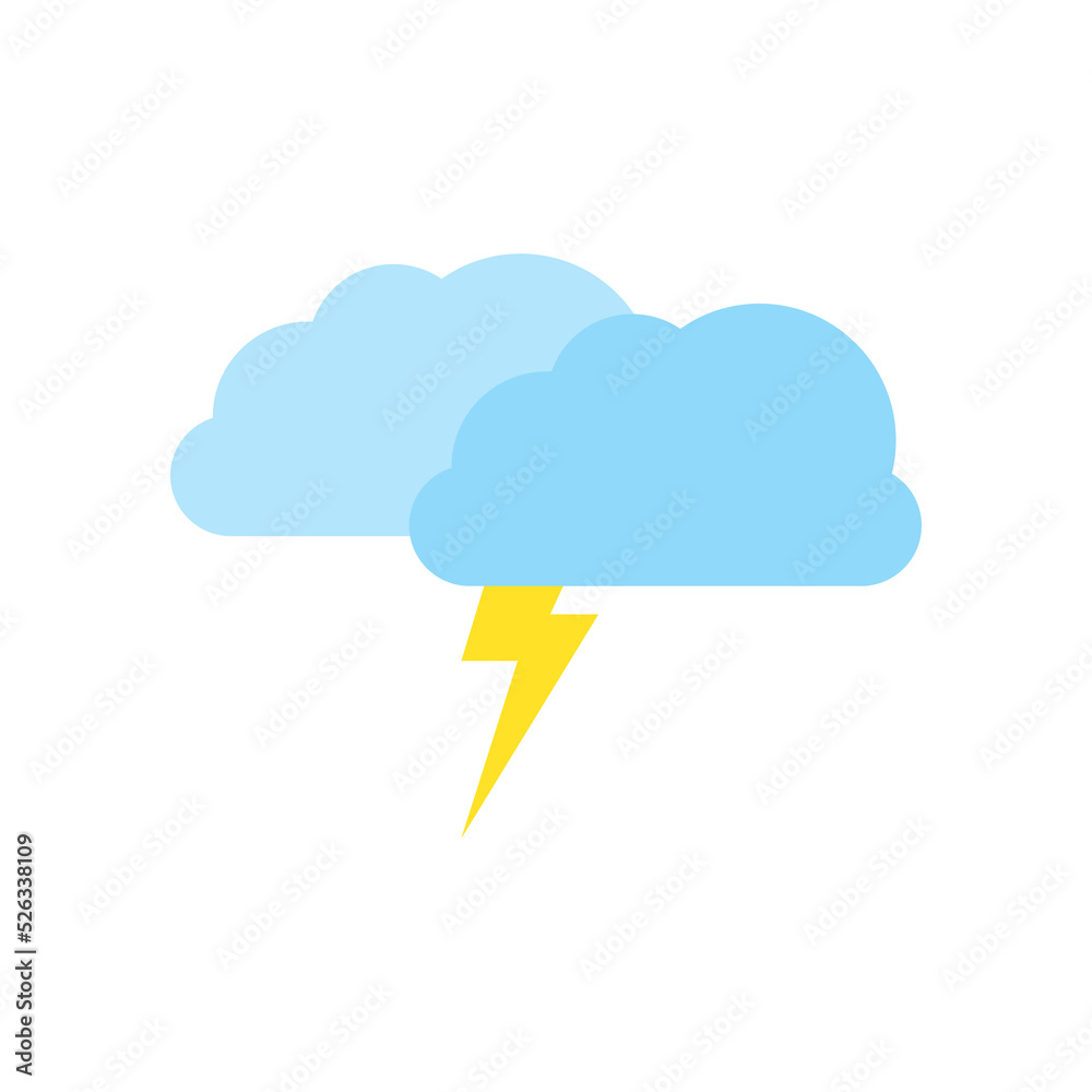 Rainy icons, sky filled with cartoon clouds and lightning.