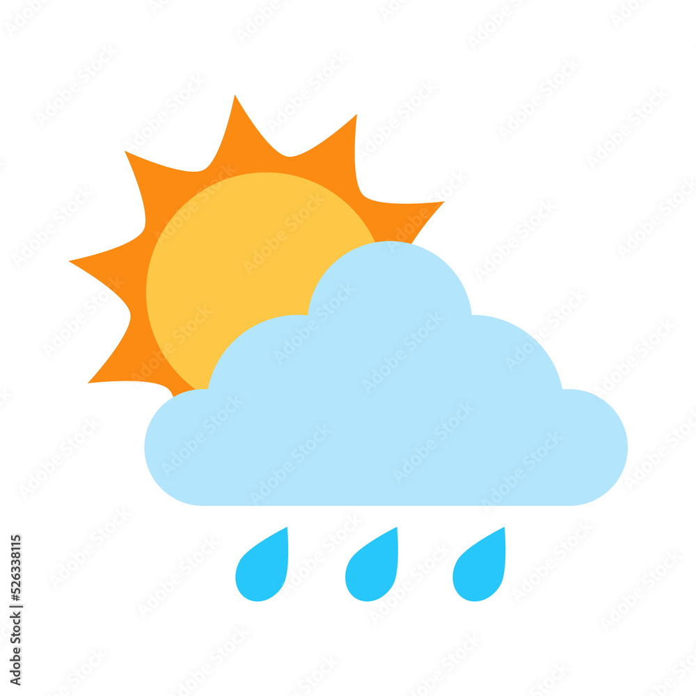 Rainy icons, sky filled with cartoon clouds and lightning. Rainy icons, sky filled with cartoon clouds and lightning.