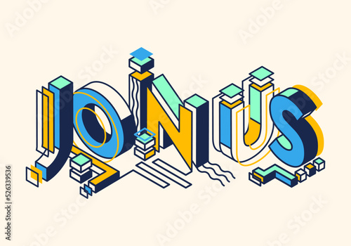 Join us lettering stock vector illustration. Colorful retro concept 3d font. Typography banner sign. Isolated isometric text.