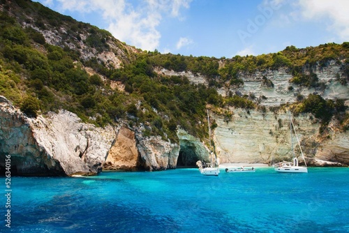 Paxos.Blue cave and bay in the Ionian sea in Greece.