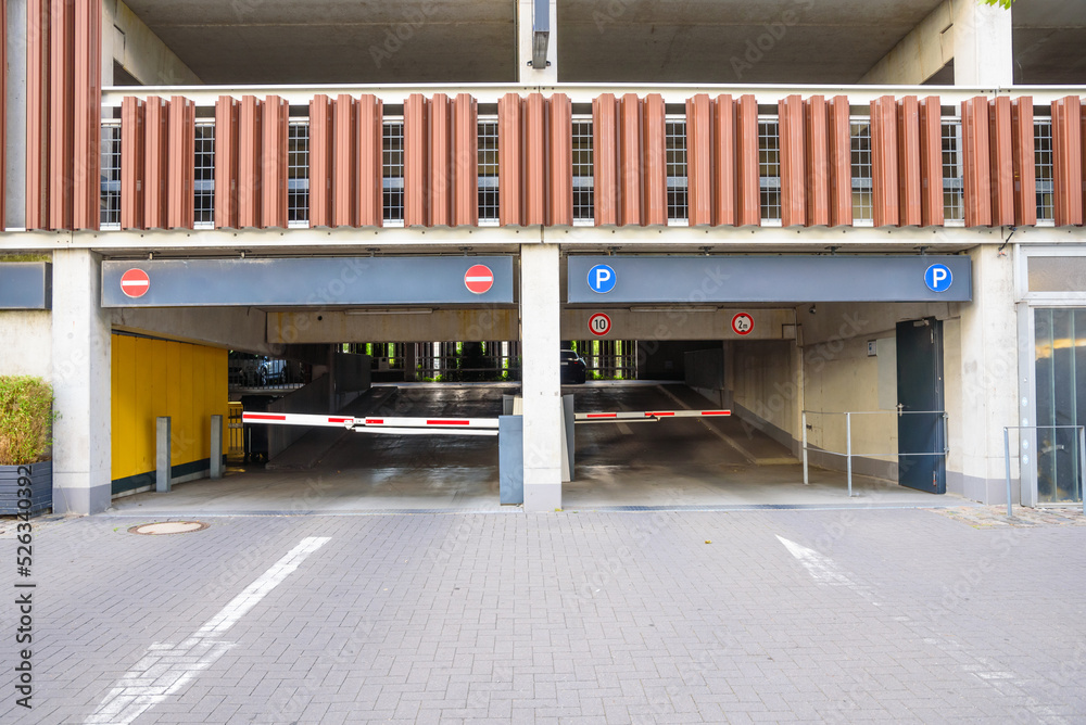 Entrance of a multi-storey car park in a city centre