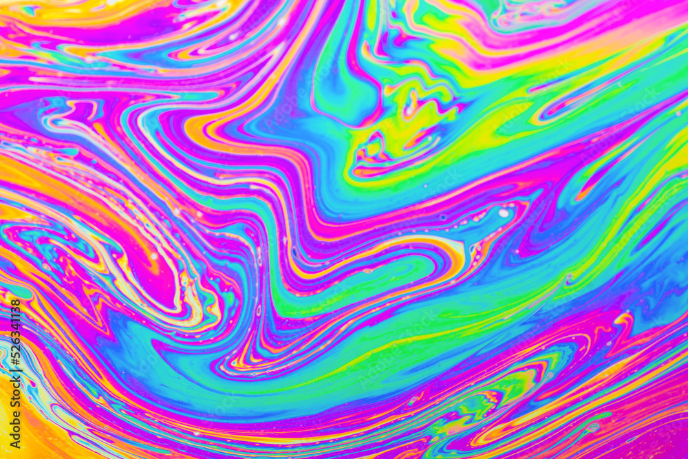 Psychedelic multicolored background abstract. Rainbow colors. patterns background. Photo macro shot of soap bubbles..