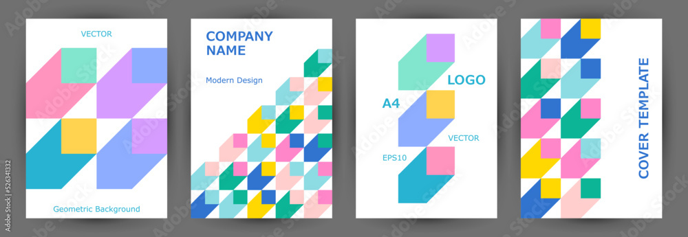 Corporate notebook cover layout collection vector design. Swiss style isometric poster template