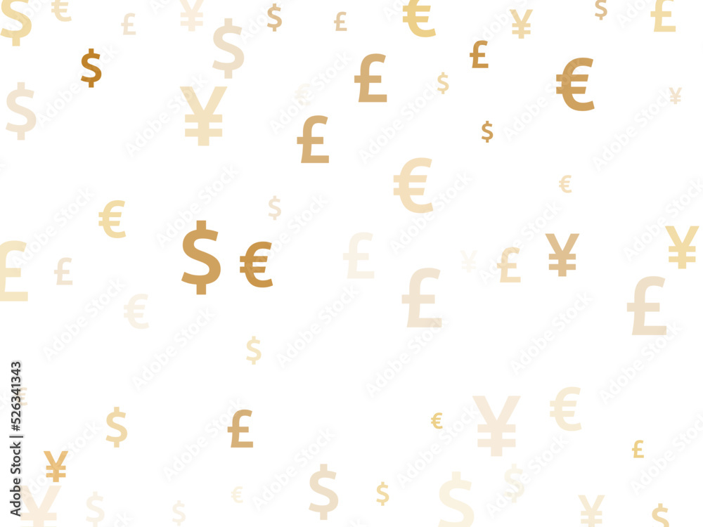 Euro dollar pound yen gold signs scatter money vector background. Business pattern. Currency tokens