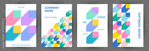 Corporate notebook cover layout collection vector design. Swiss style isometric poster template © SunwArt