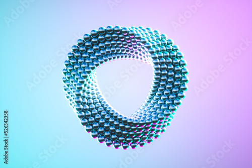 Geometric loop made of small metallic beads. 3d render