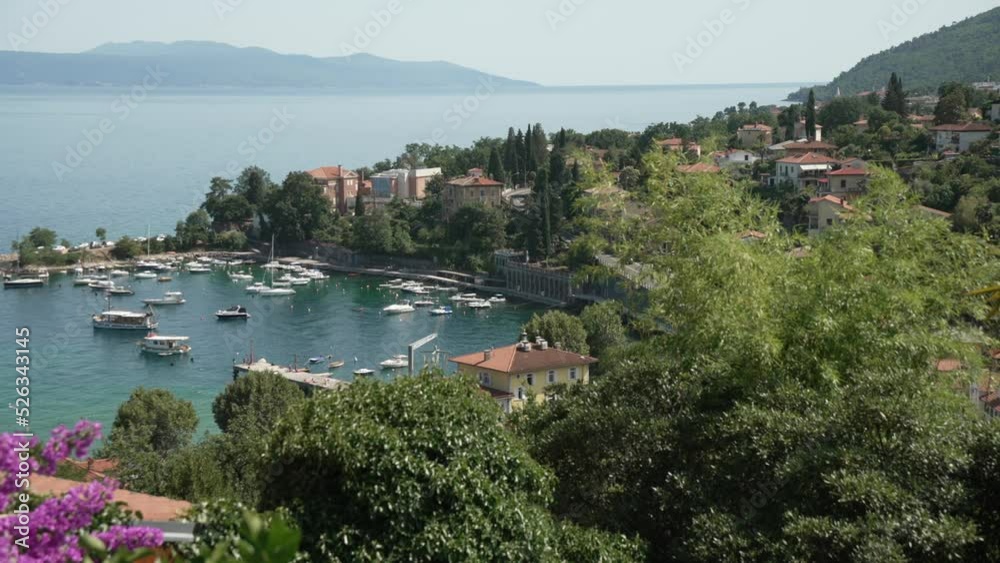 Houses around bay at Ika and Adriatic Sea from elevated position, Ika, Eastern Istria Houses around bay at Ika and Adriatic Sea from elevated position, Ika, Eastern Istria