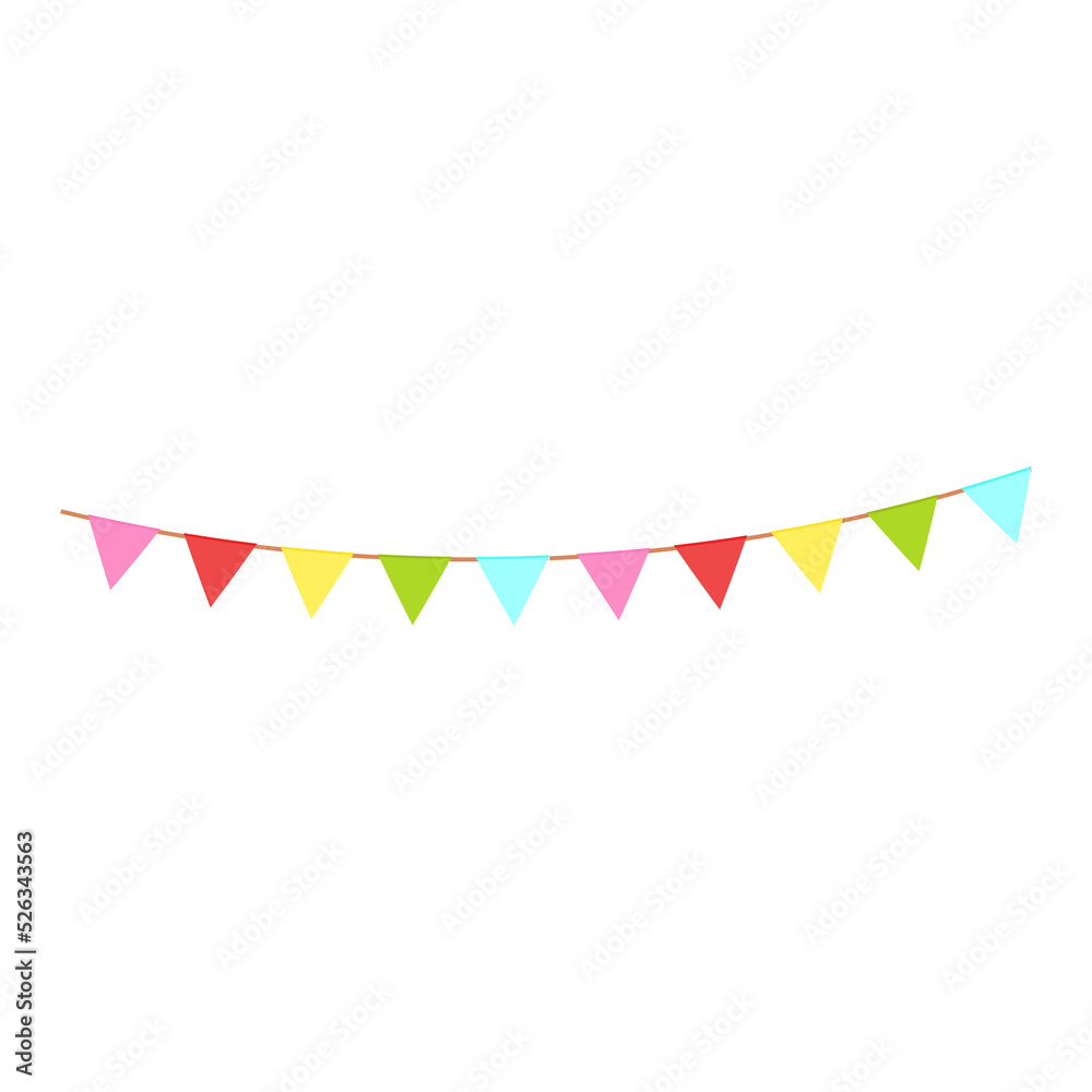 Happy birthday party, birthday party, colorful party flags, flat vector illustration and icons Happy birthday party, birthday party, colorful party flags, flat vector illustration and icons