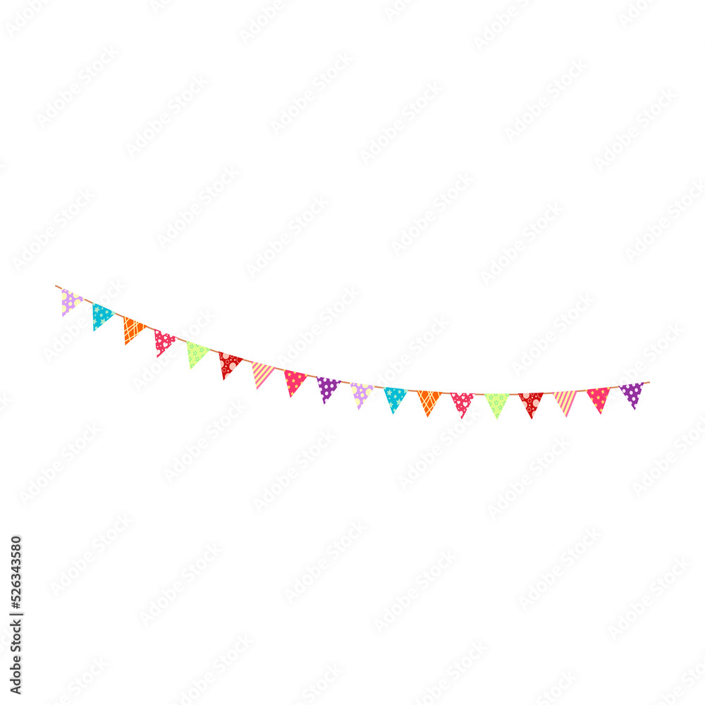 Fototapeta premium Happy birthday party, birthday party, colorful party flags, flat vector illustration and icons