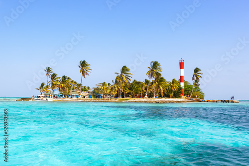 Haynes Cay island beach travel with palms vacation sea near San Andres in Colombia photo