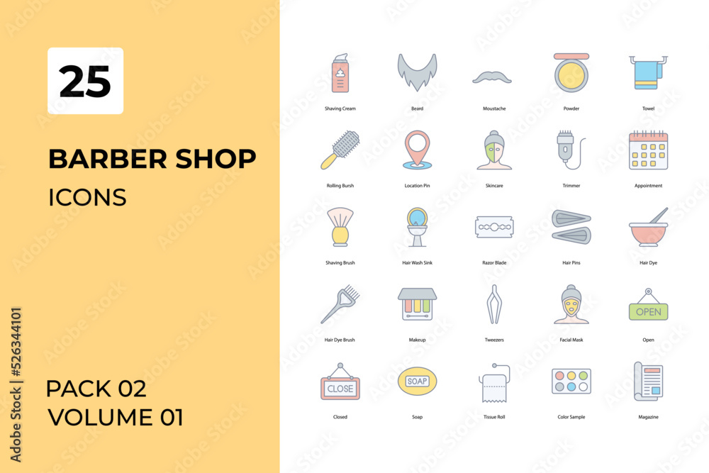 Fototapeta Barber shop icons collection. Set contains such Icons as lotion, mirror, razor, salon, styling, collection, more 