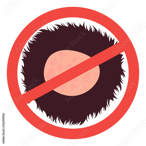 Bald spot in fur of animal with red stop sign, concept of infecting the skin of a pet. Alopecia on the animal's skin vector illustration isolated on white background 
