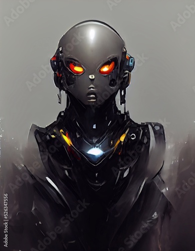 Robot standing on dark grey background photo