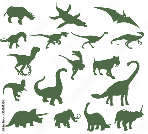 Set of silhouettes of ancient dinosaurs