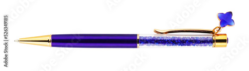Cutout of an isolated blue luxury ballpoint pen with the transparent png background 