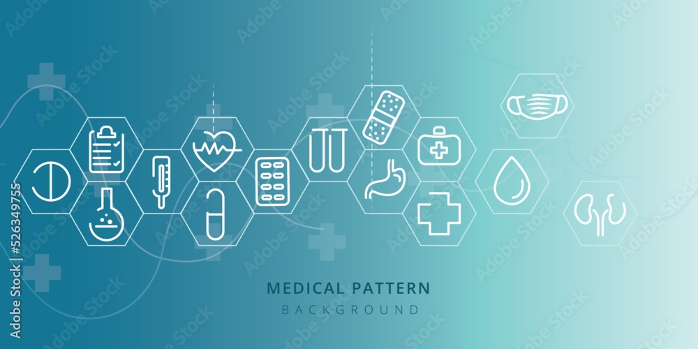 Blue healthcare background with medical elements