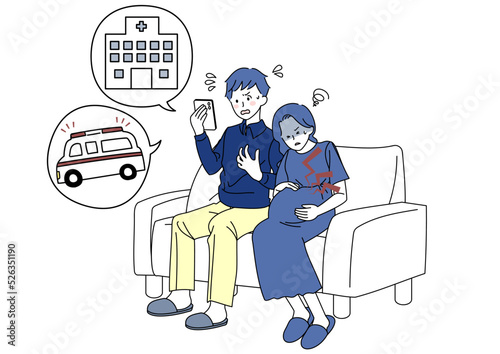 陣痛を訴える妻と焦る夫