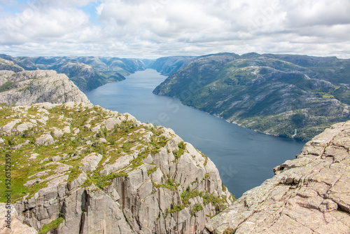 Rock Formations and Lysefjord landscape at Prekestolen (Preikestolen) in Rogaland in Norway (Norwegen, Norge or Noreg)