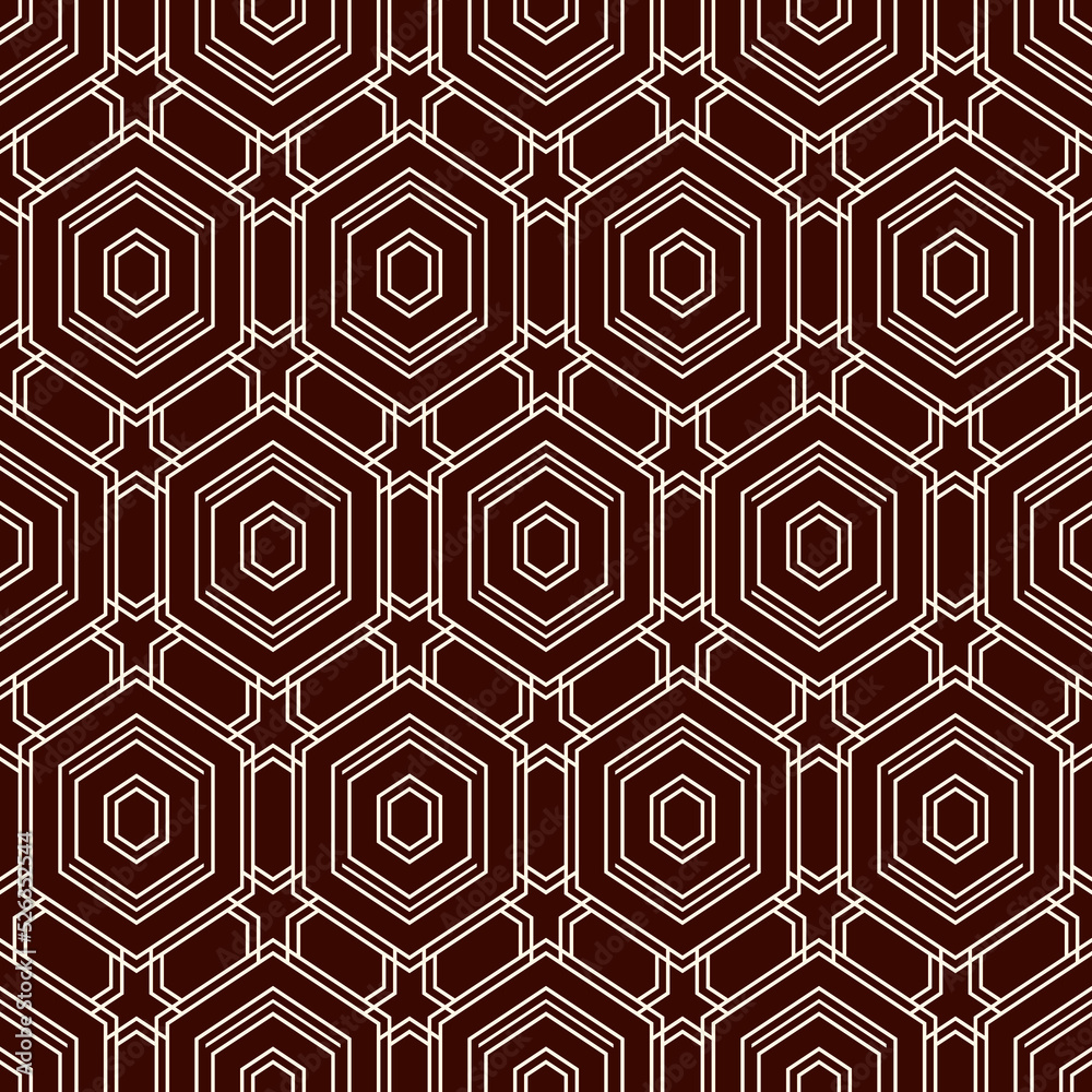Honeycomb seamless pattern. Hexagon mosaic tiles ornament. Ethnic surface print. Repeated geometric figures background. Ornamental wallpaper. Modern geo design digital paper. Vector abstract artwork
