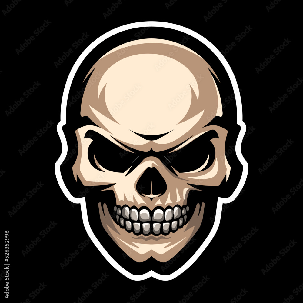 Human skull. Mascot for sport team. E-sports badge. Game icon. Human skull. Mascot for sport team. E-sports badge. Game icon.