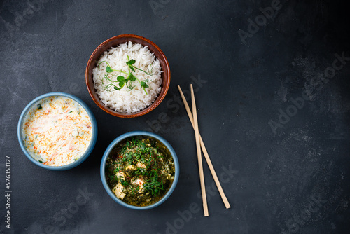 Indian vegetarian lunch or dinner. Indian food served photo