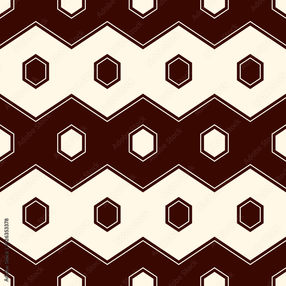 Zigzag seamless pattern. Hexagon mosaic tiles ornament. Ethnic surface print. Repeated geometric figures background Zigzag seamless pattern. Hexagon mosaic tiles ornament. Ethnic surface print. Repeated geometric figures background