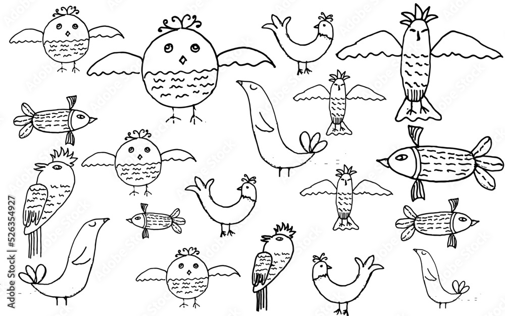 Birds doodle, pattern, cute Birds doodle