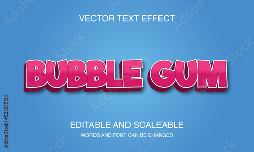 Bubble Gum Editable 3D text style effect vector template