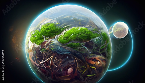 Planet green ecology concept with glowing Earth 