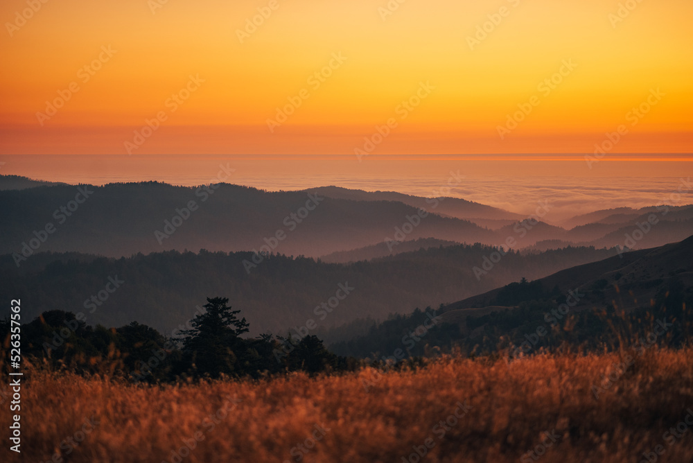 Sunset view from Borel Hill, in the Santa Cruz Mountains, Los Gatos, California