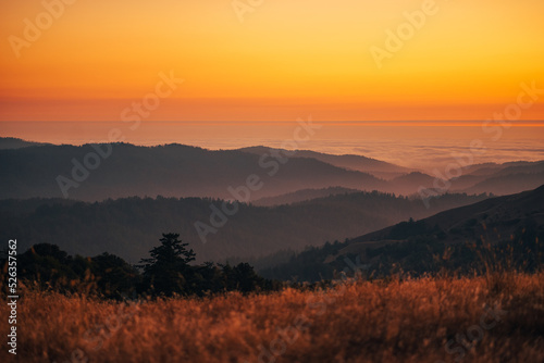 Sunset view from Borel Hill, in the Santa Cruz Mountains, Los Gatos, California