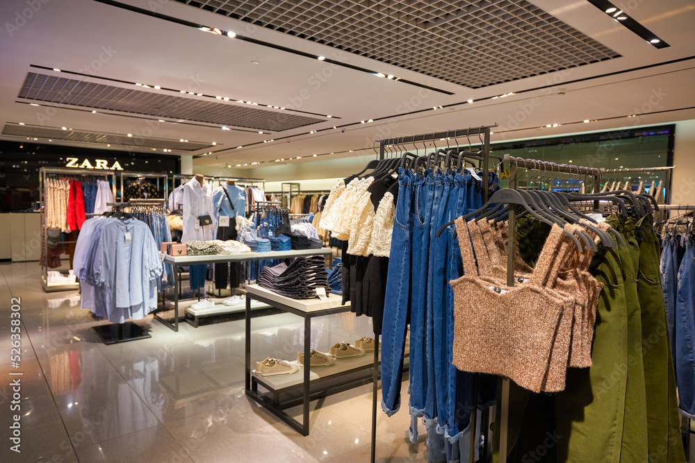 SINGAPORE CIRCA JANUARY, 2020 clothes on display at Zara store in