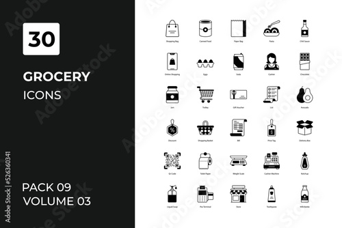 Grocery icons collection. Set contains such Icons as bag, buy, cardboard, more 
