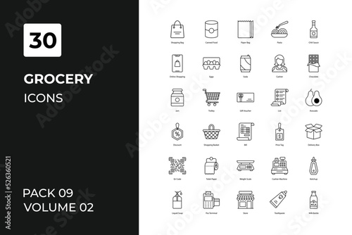 Grocery icons collection. Set contains such Icons as bag, buy, cardboard, more 
