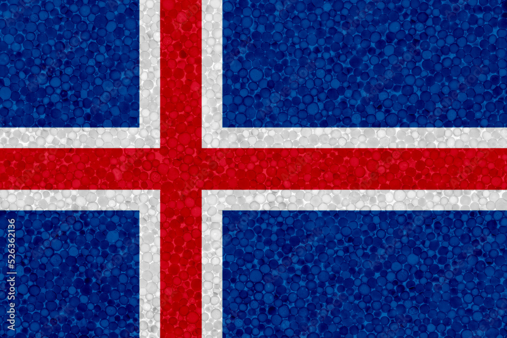 Fototapeta premium Flag of Iceland on styrofoam texture. national flag painted on the surface of plastic foam