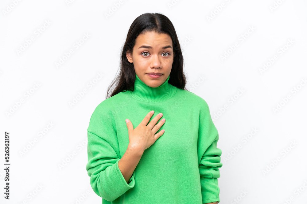 Young Colombian woman isolated on white background pointing to oneself Young Colombian woman isolated on white background pointing to oneself