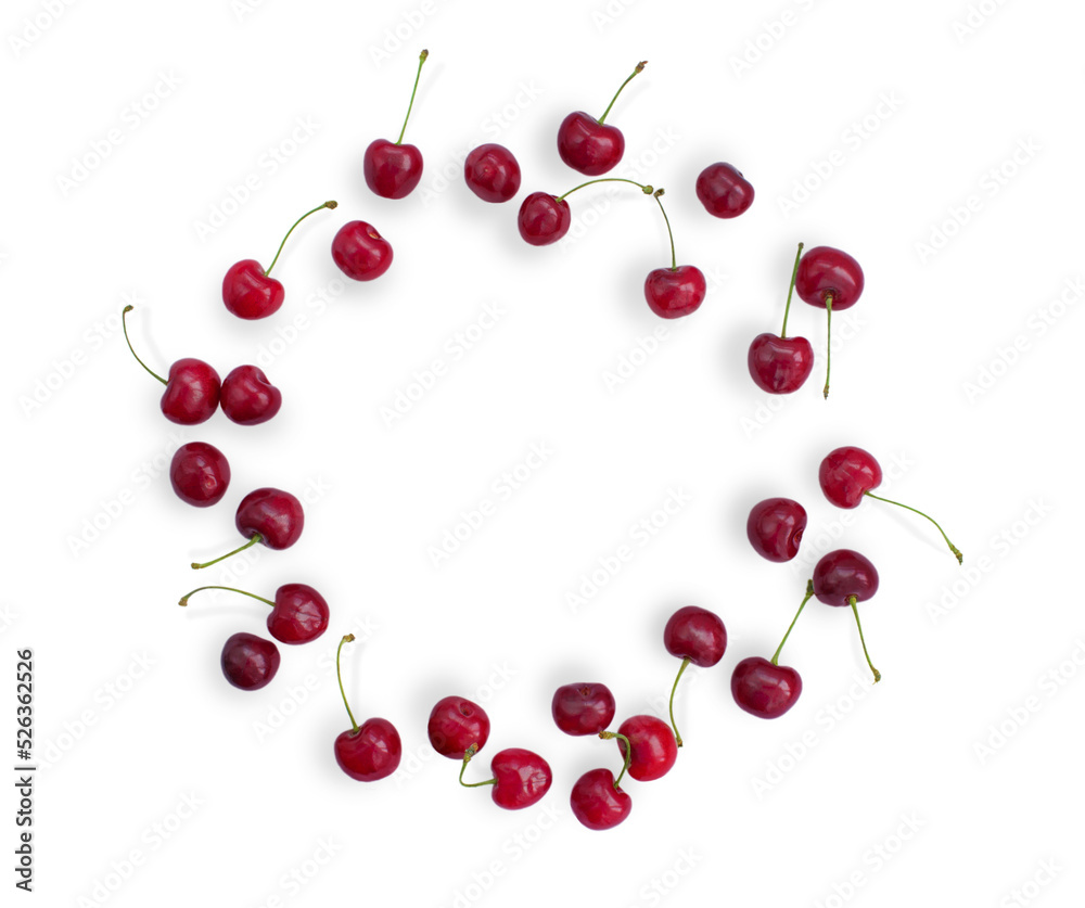 isolated cherry berries laid out in a circle isolated cherry berries laid out in a circle