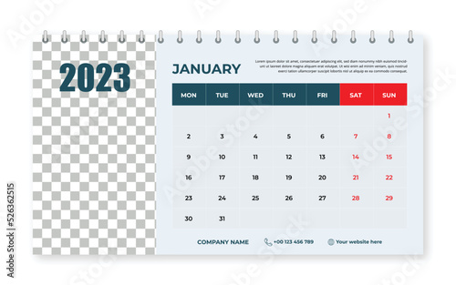 2023 years January month vector simple layout desk Calendar