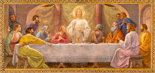 VARALLO, ITALY - JULY 17, 2022: The fresco of Last Supper in the church  Chie...